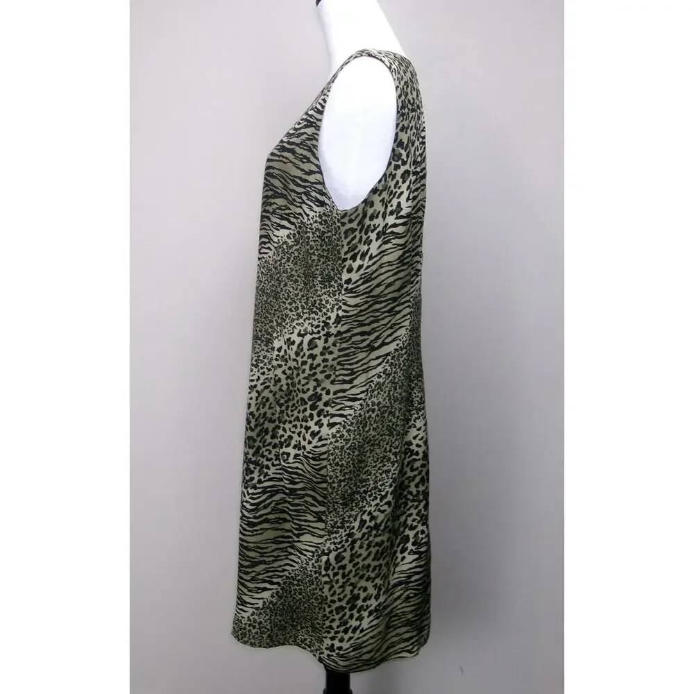 Sheath Dress Animal Print Sz‎ 14 Sleeveless Zip Up Back Lined Y2K Made In USA